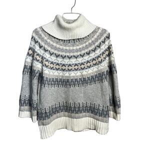 Lands' End Ski Fair Isle Turtleneck Wool Alpaca Blend Cabin Sweater Ivory Small